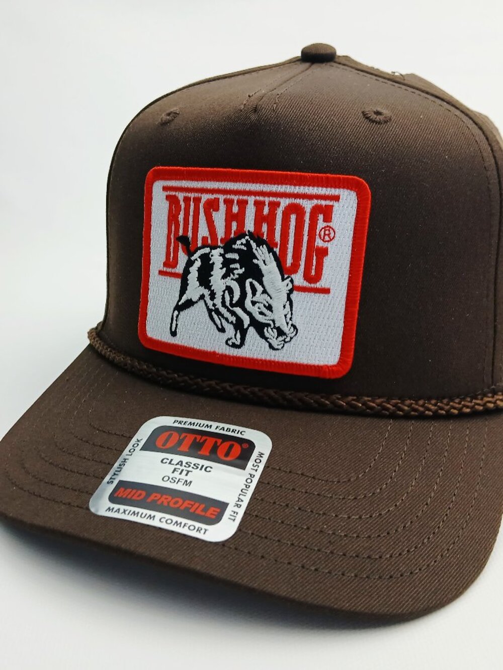 Bush Hog Patch Brown Otto With Rope Mid Profile Snapback Hat Cap